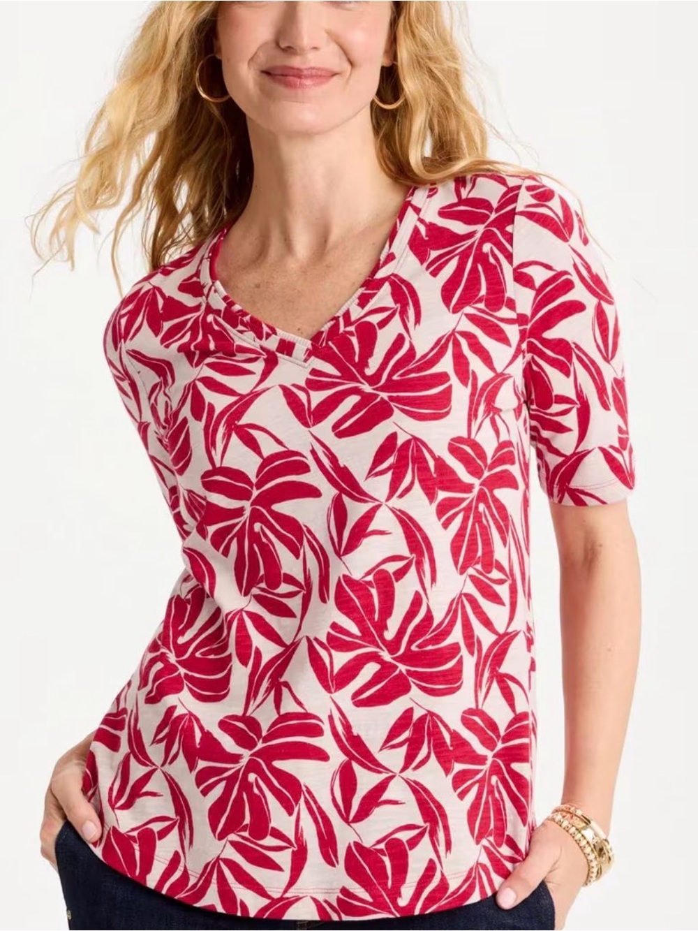 NWT CHICO’S Cotton Slub V-Neck Tee Cherry Lush 3 or XL